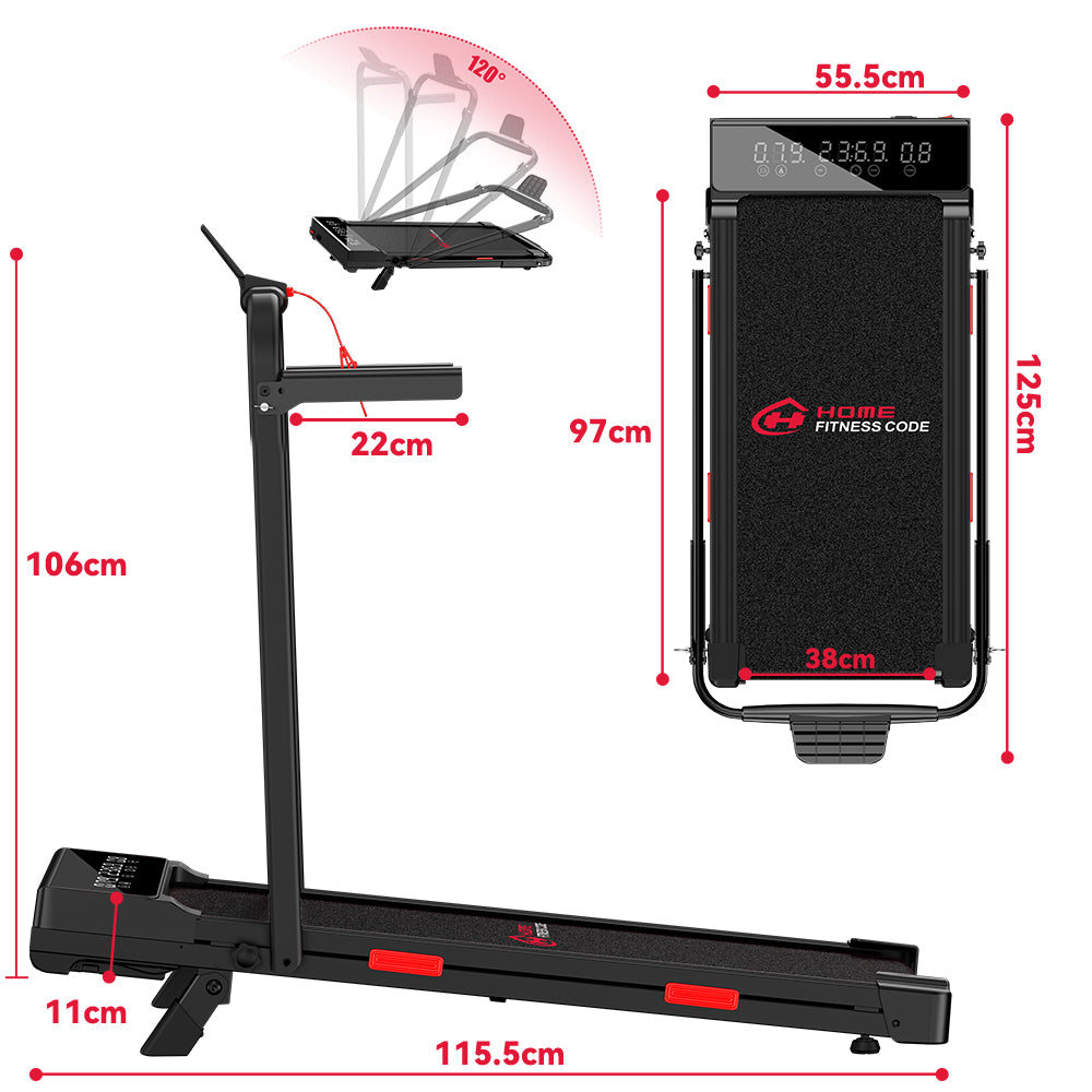 Passadeira Dobrável Q2 Pro com Motor sem Escovas, 1-10KM/H Velocidade, 5% Inclinação Manual (Nova Versão)