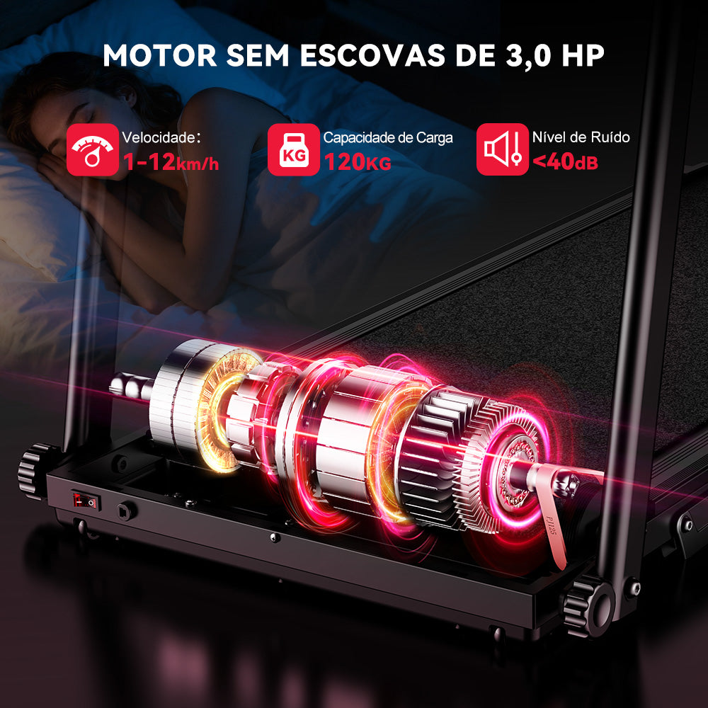 Passadeira Dobrável Q5 com Inclinação, Motor sem Escovas, Velocidade 1–12 km/h