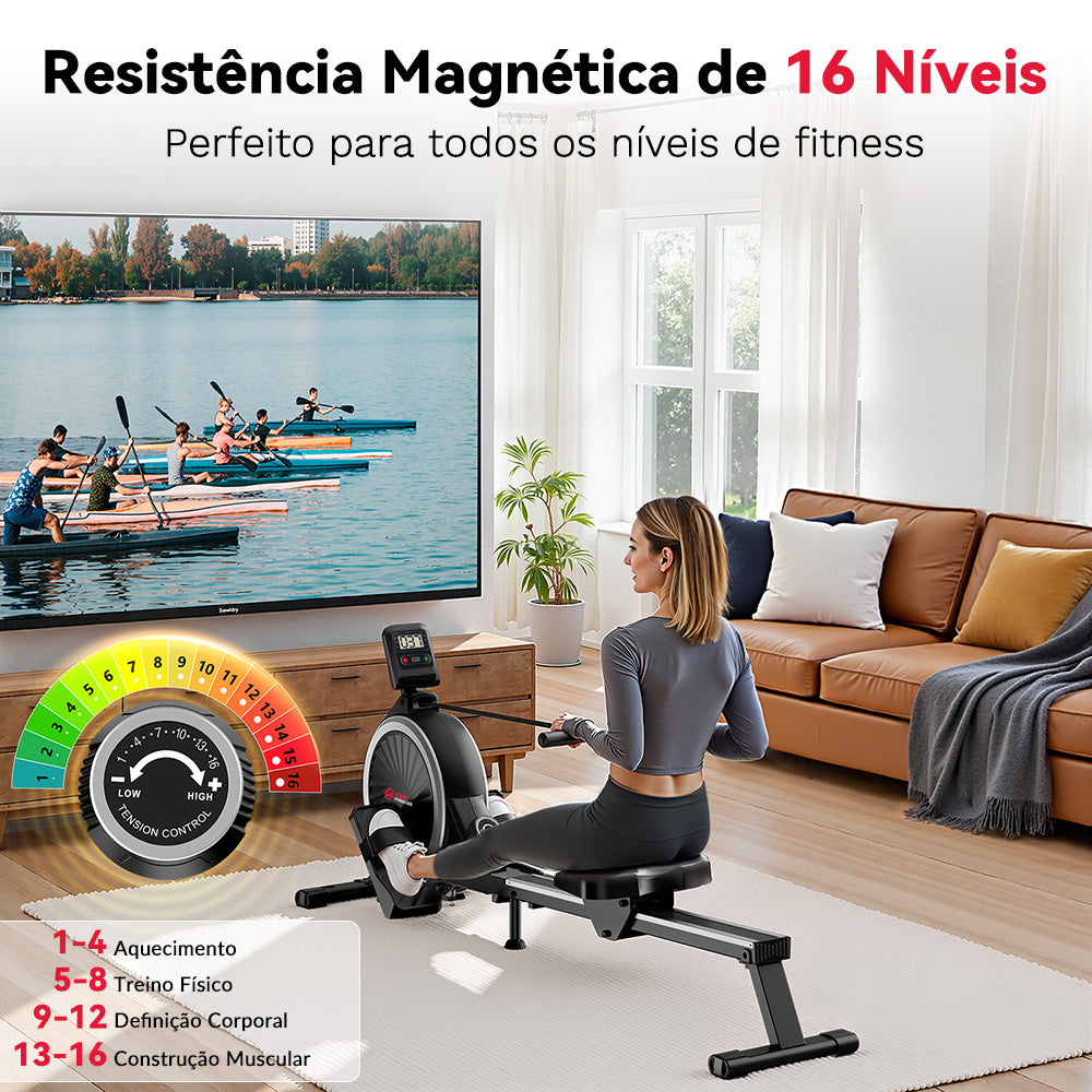 Máquina de Remo Magnética, 16 Níveis de Resistência