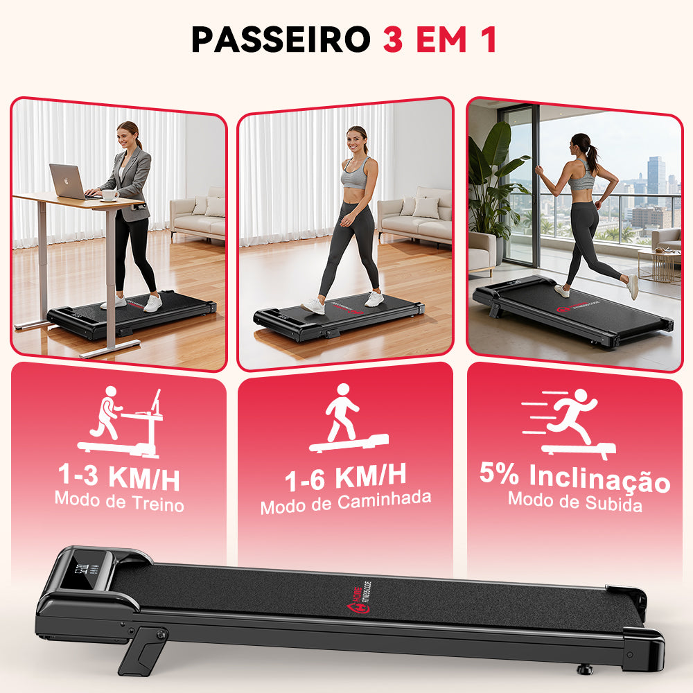 Passadeira Z3 com Motor sem Escovas, 1-6 km/h Velocidade, 5% Inclinação Manual