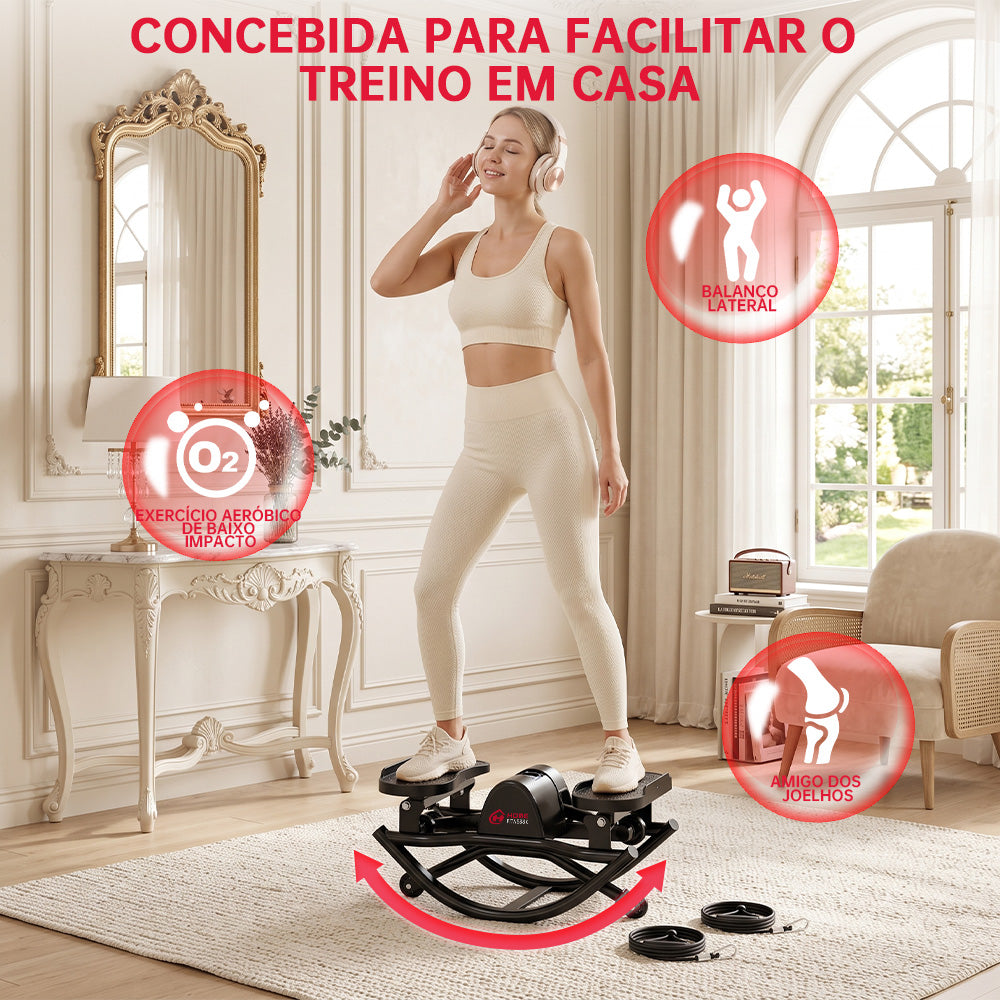 Stepper de Balanço Lateral com Bandas de Resistência e Tapete Antiderrapante