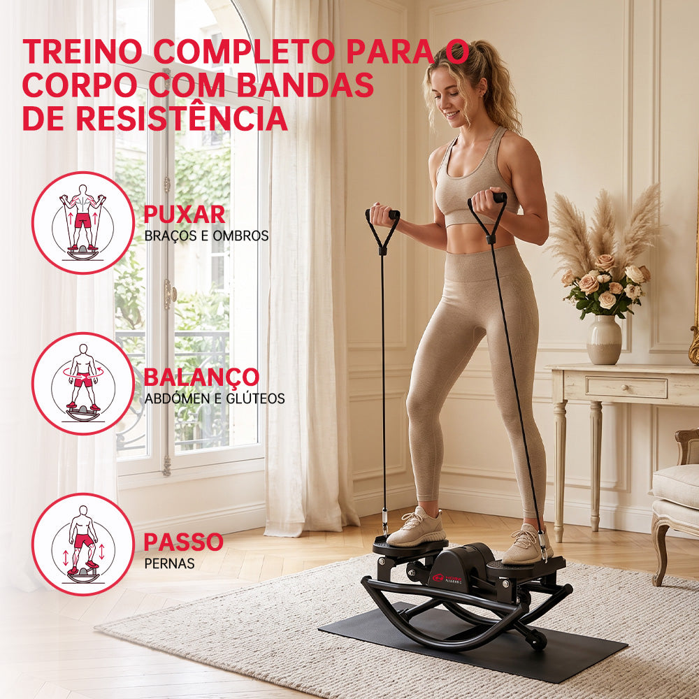 Stepper de Balanço Lateral com Bandas de Resistência e Tapete Antiderrapante